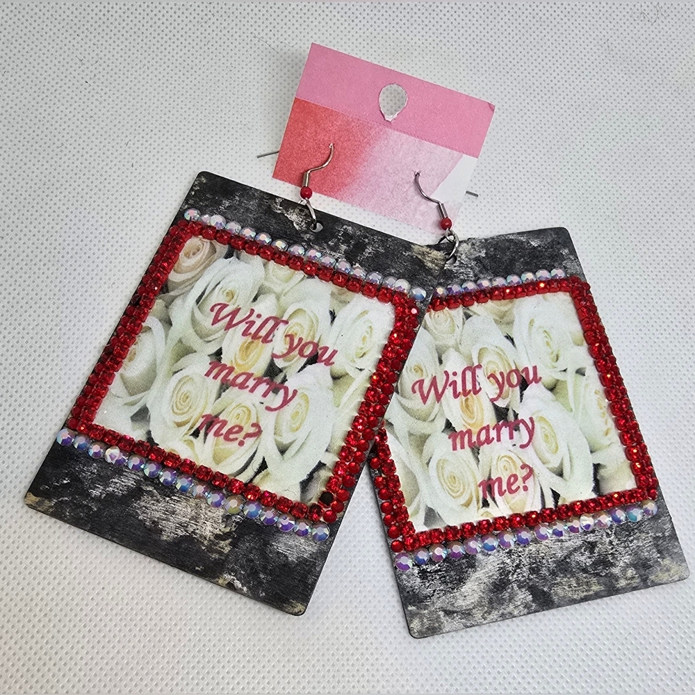 Rectangular Shaped Valentines Earrings With Custo… - image 1